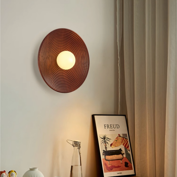 Vintage solid wood disc wall lamp