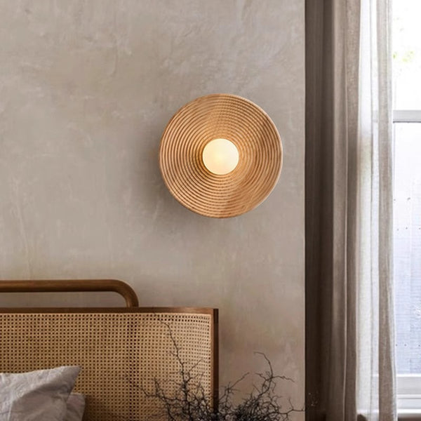 Vintage solid wood disc wall lamp