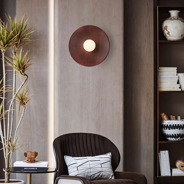 Vintage solid wood disc wall lamp