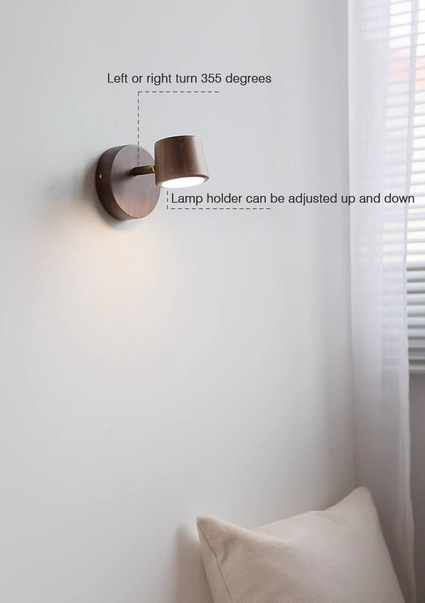 Rotatable bedroom solid wood wall lamp