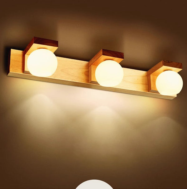 Solid wood bathroom wall light