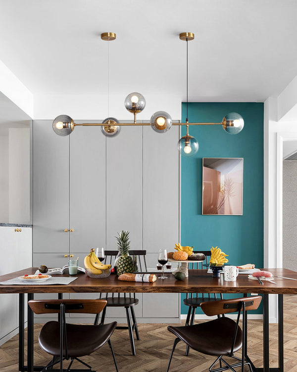 Long lustre de salle à manger en verre en forme de haricot magique