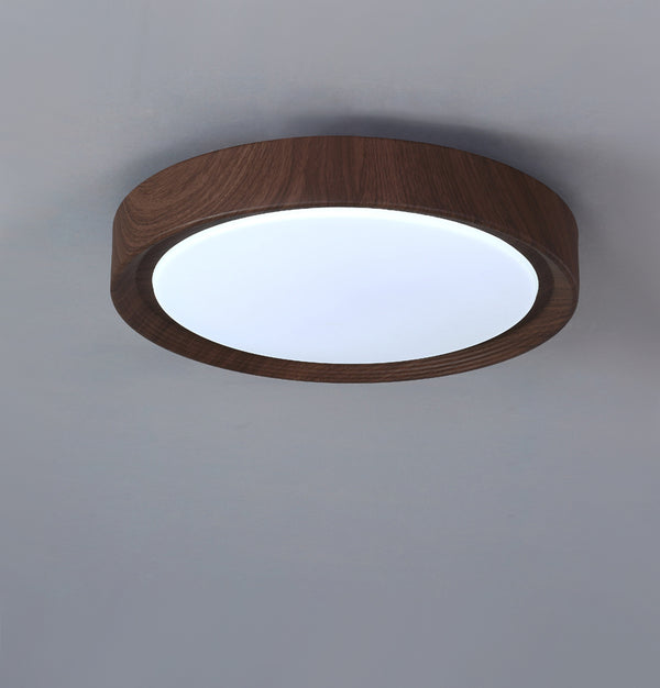 Einfache runde Deckenlampe für Schlafzimmer mit Holzmaserung