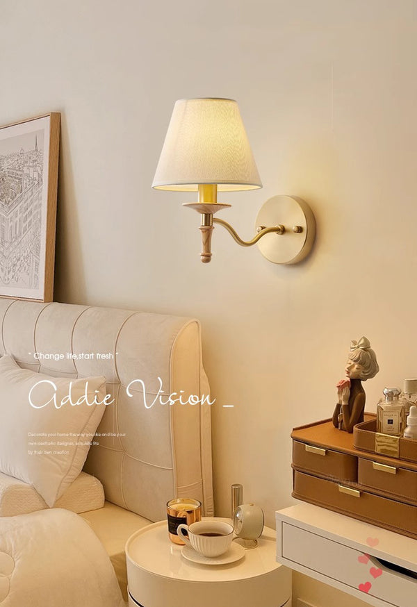 All copper solid wood bedside wall lamp