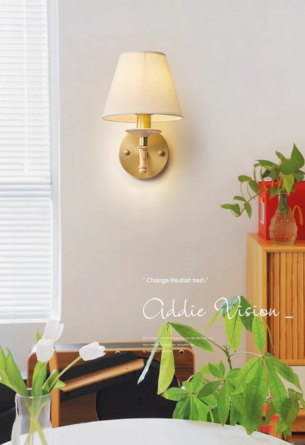 All copper solid wood bedside wall lamp