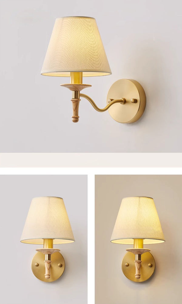 All copper solid wood bedside wall lamp