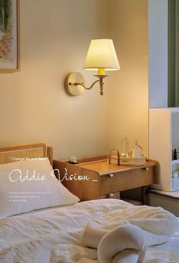 All copper solid wood bedside wall lamp