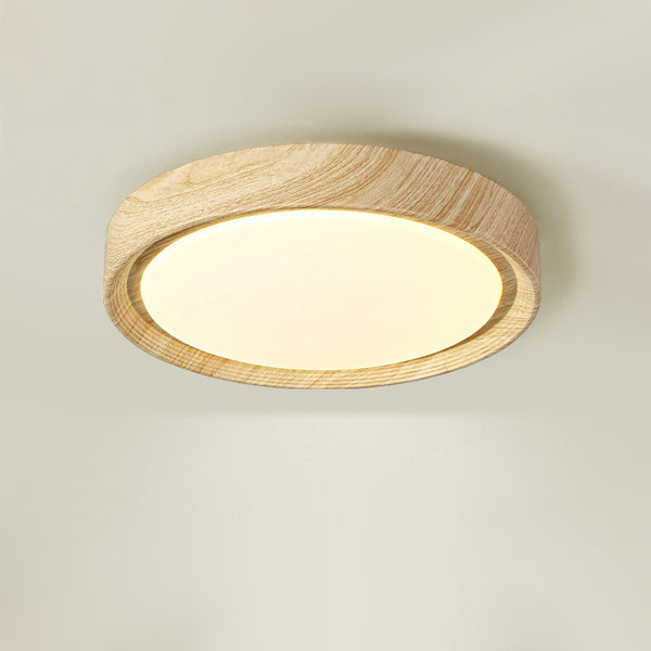 Einfache runde Deckenlampe für Schlafzimmer mit Holzmaserung