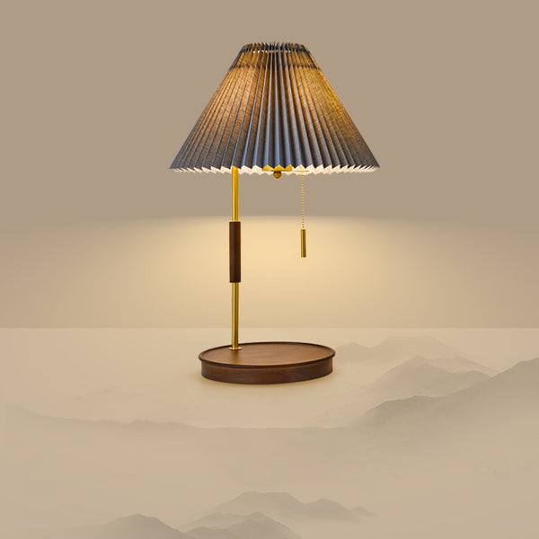 Retro plissierte Massivholz Tischlampe