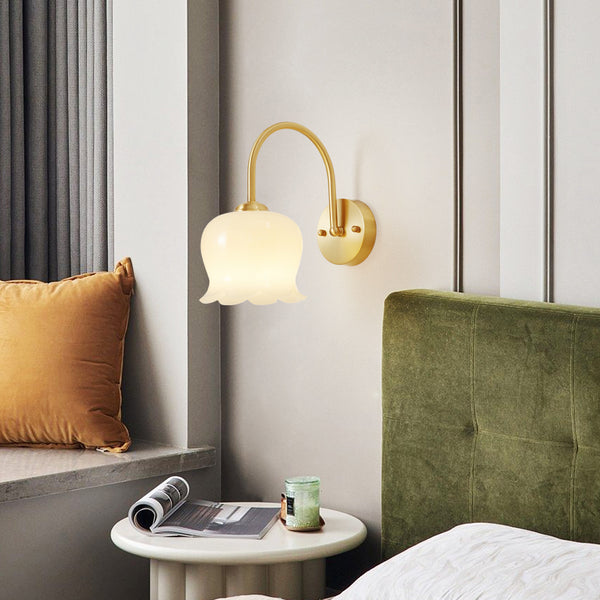 Cream style all-copper flower wall lamp