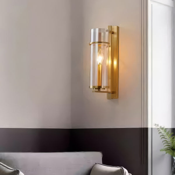 All copper glass bedroom wall light