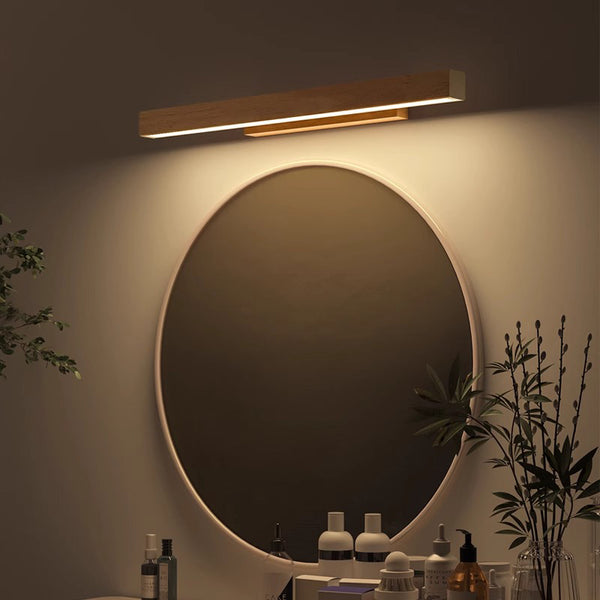 Applique murale miroir à LED en bois massif de style bûche