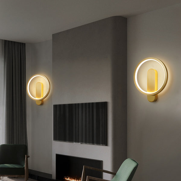 All copper minimalist round wall lamp