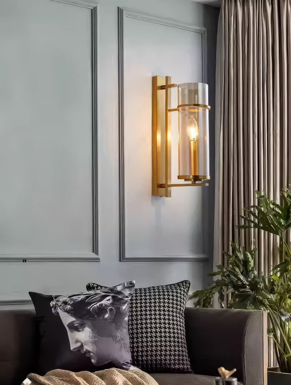 All copper glass bedroom wall light