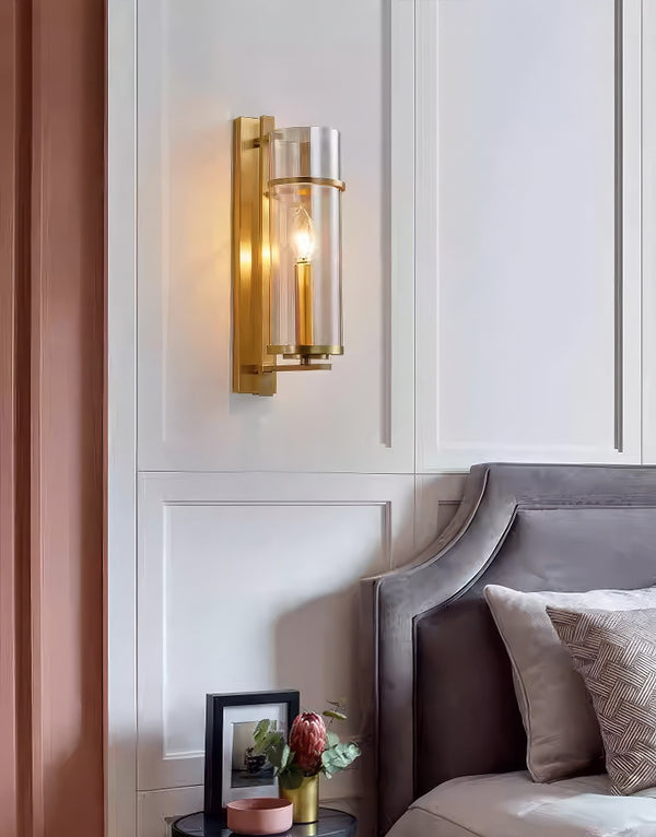 All copper glass bedroom wall light