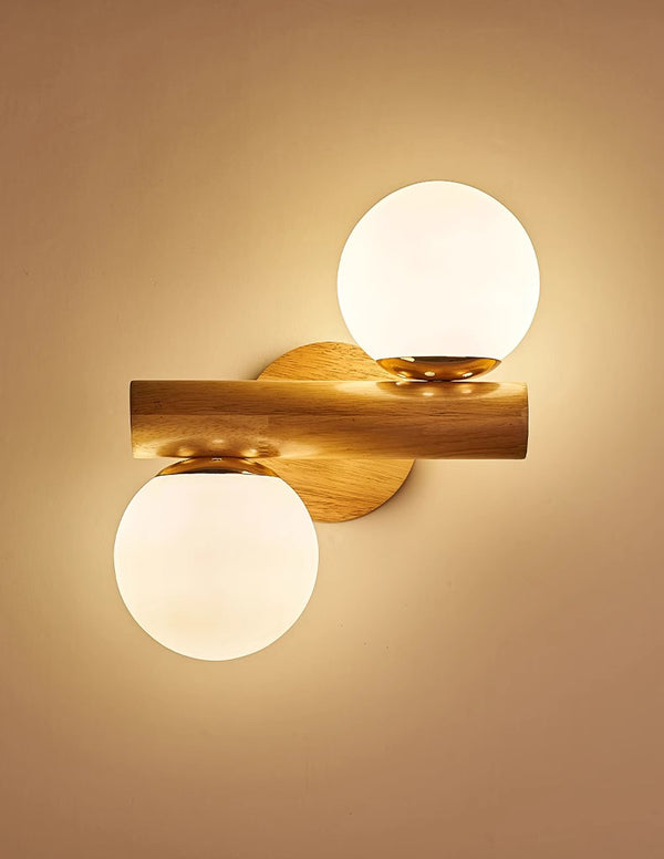 Applique murale de chambre à double tête en bois massif