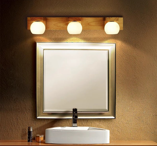 Solid wood bathroom wall light