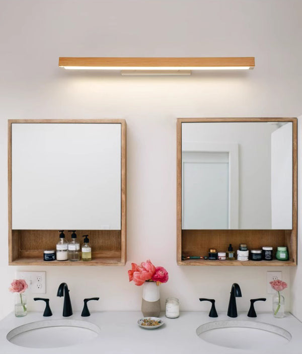 Applique murale miroir à LED en bois massif de style bûche