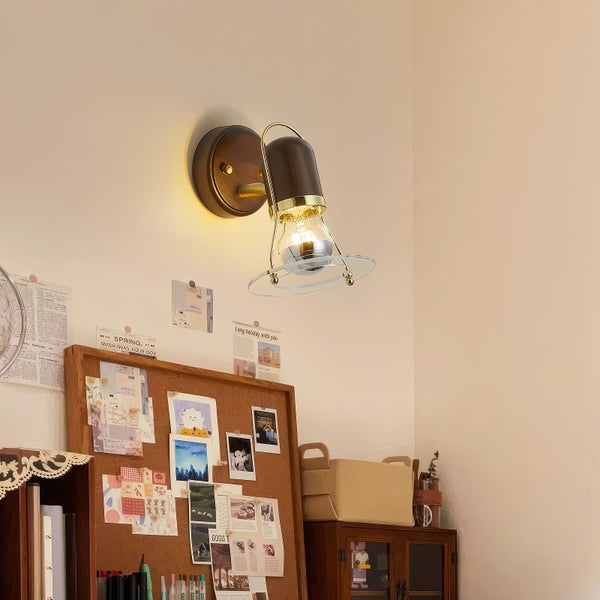 Lampe de chevet murale rotative en noyer