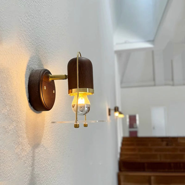 Lampe de chevet murale rotative en noyer