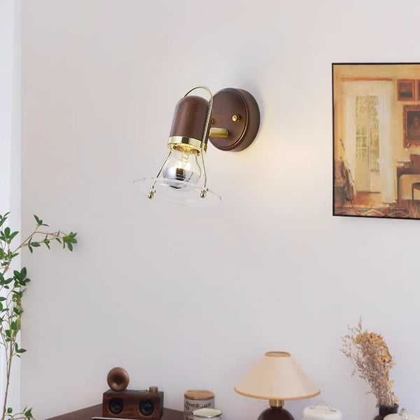 Lampe de chevet murale rotative en noyer