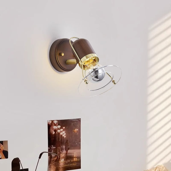 Lampe de chevet murale rotative en noyer