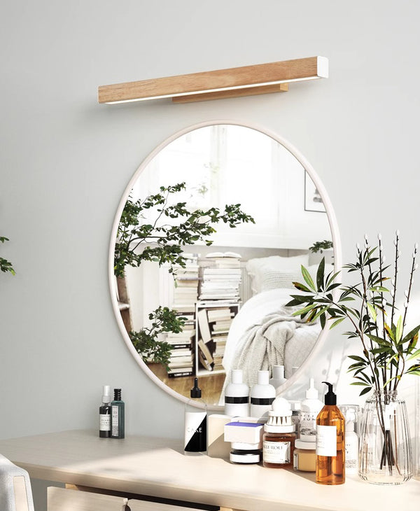 Applique murale miroir à LED en bois massif de style bûche