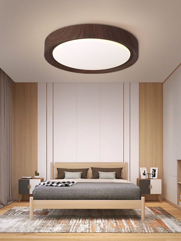 Einfache runde Deckenlampe für Schlafzimmer mit Holzmaserung