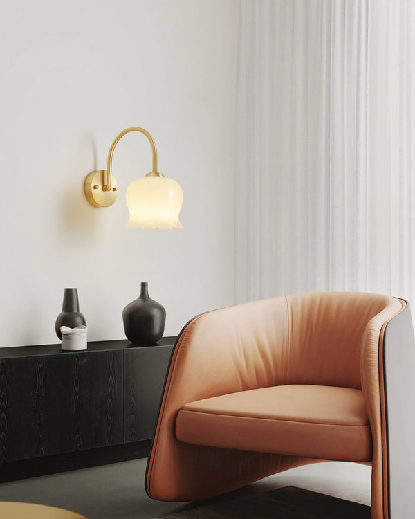 Cream style all-copper flower wall lamp