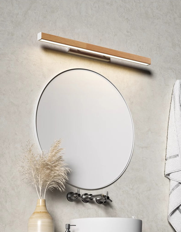 Applique murale miroir à LED en bois massif de style bûche