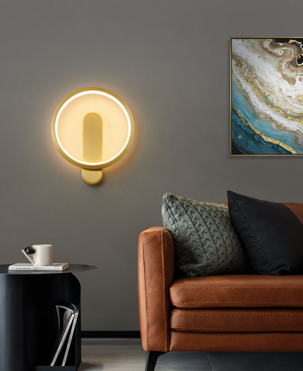 All copper minimalist round wall lamp