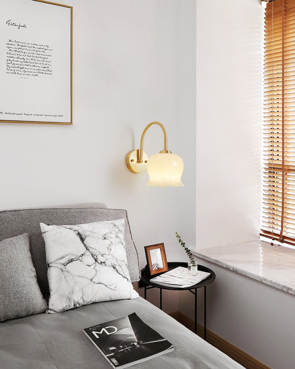 Cream style all-copper flower wall lamp