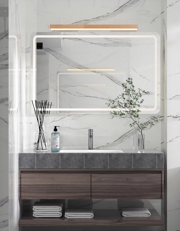 Applique murale miroir à LED en bois massif de style bûche