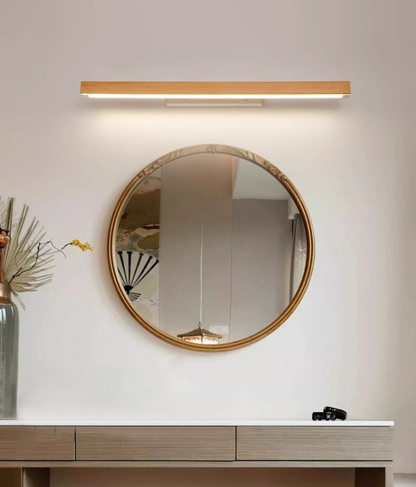 Applique murale miroir à LED en bois massif de style bûche