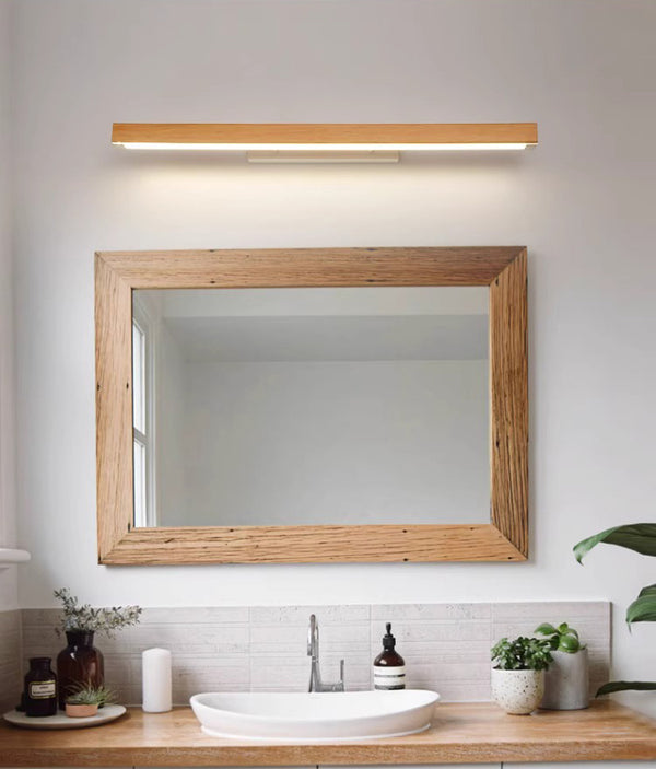 Applique murale miroir à LED en bois massif de style bûche