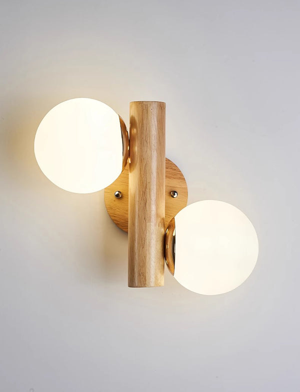Applique murale de chambre à double tête en bois massif