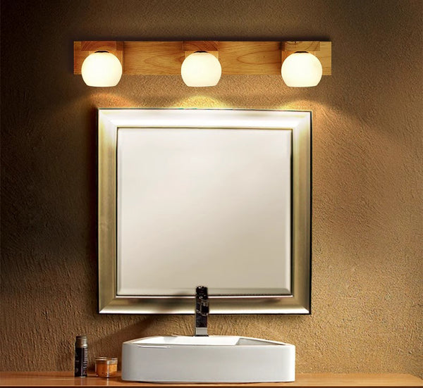 Solid wood bathroom wall light