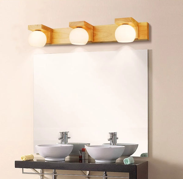 Solid wood bathroom wall light