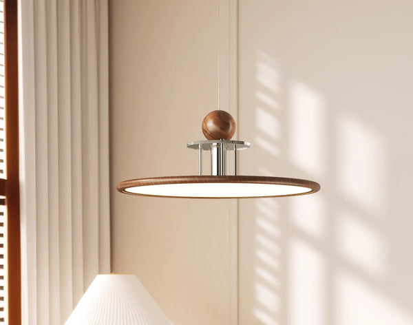 Walnut color flying saucer chandelier