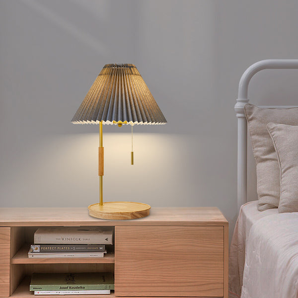 Retro plissierte Massivholz Tischlampe