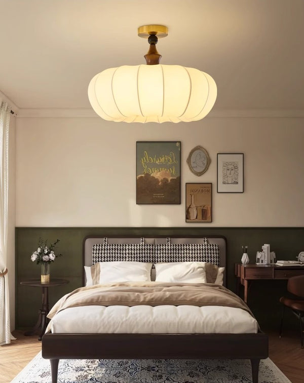 Plafonnier de chambre en tissu et bois massif
