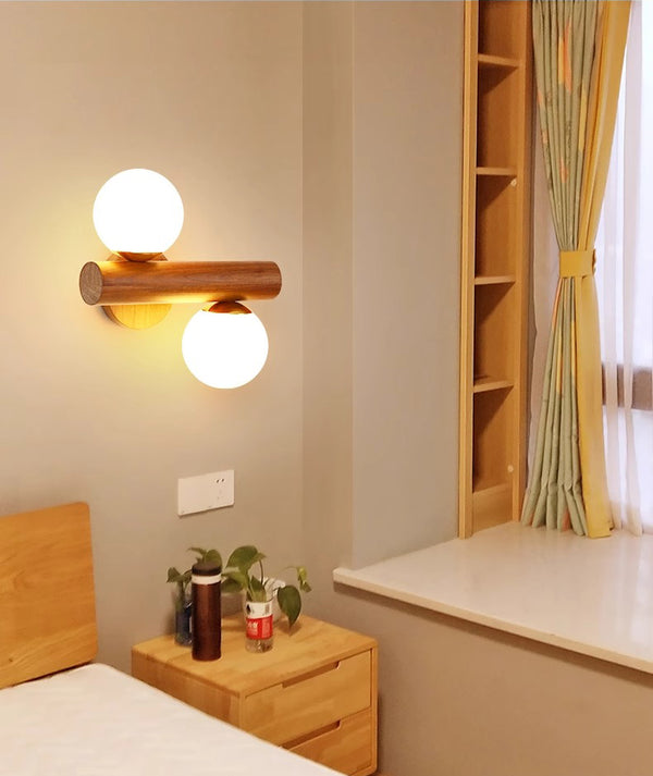 Applique murale de chambre à double tête en bois massif