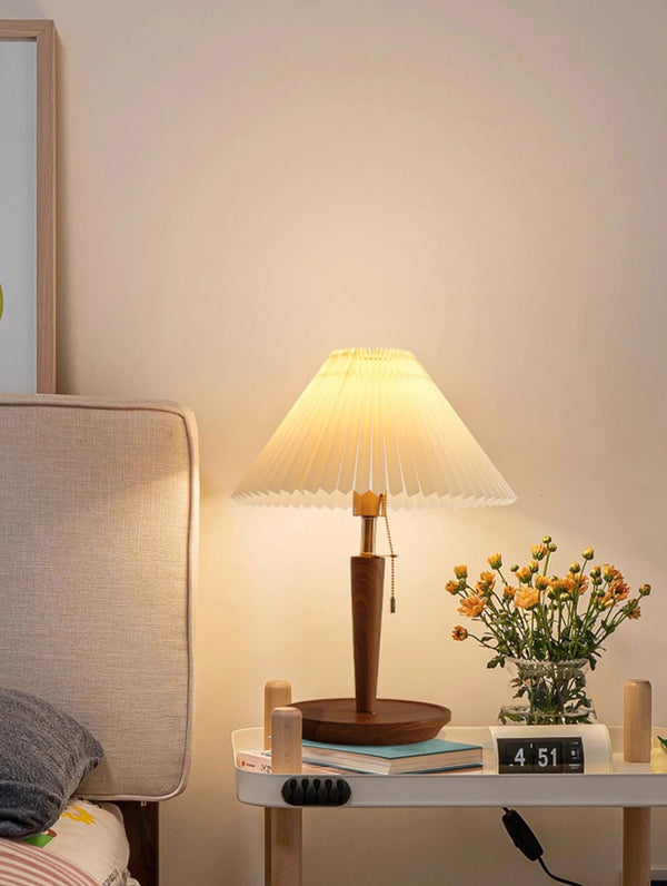 Vintage Massivholz Plissee Tischlampe