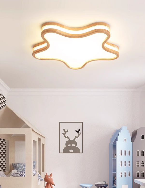 LED children's room solid wood ceiling lamp