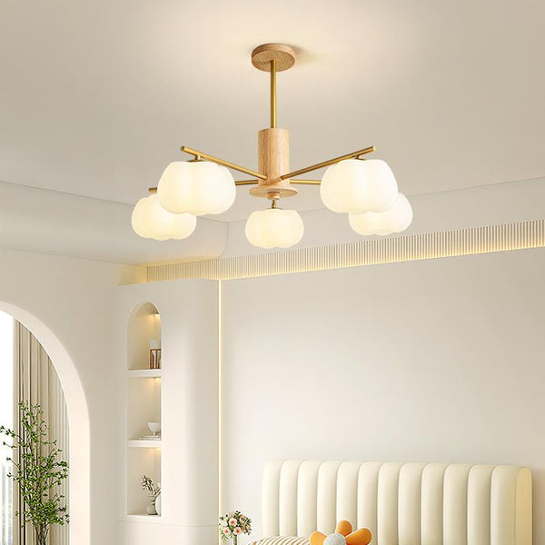 Rubber Wood Pumpkin Chandelier