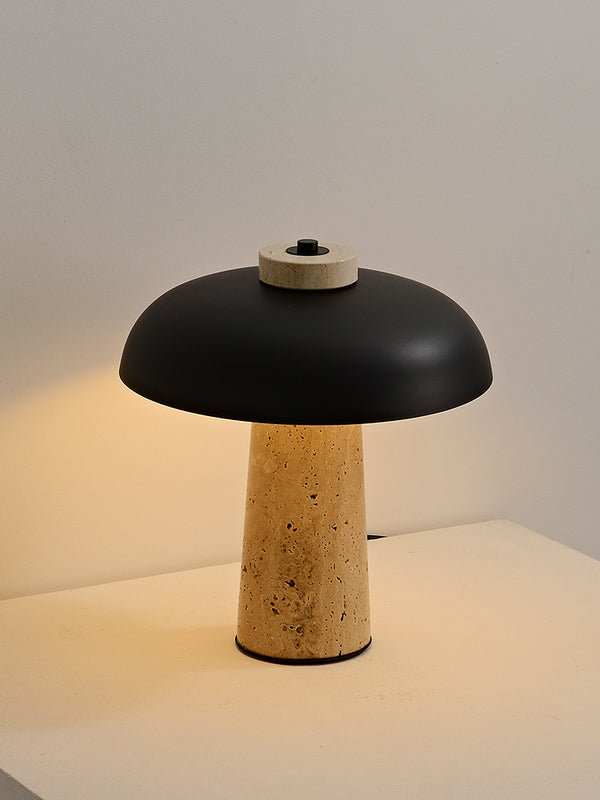 Lampe de table champignon en travertin jaune