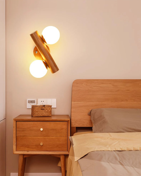 Applique murale de chambre à double tête en bois massif
