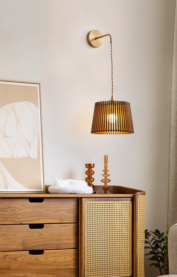 Wandlampe aus Massivholz im japanischen Stil komplett aus Kupfer