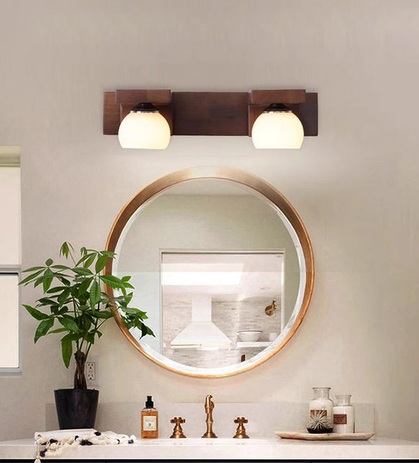 Solid wood bathroom wall light