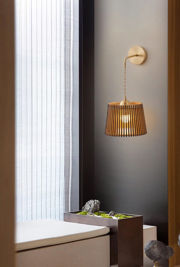 Wandlampe aus Massivholz im japanischen Stil komplett aus Kupfer